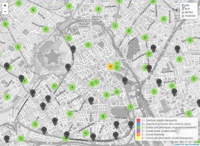 Carte interactive - Densité de transports en communs dans la métropole lilloise