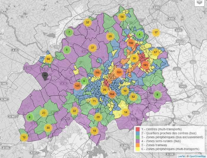 Densité de transports en communs dans la métropole lilloise